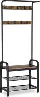 garderobe, kapstok, schoenenrek met zitting, kapstok met 9 uitneembare haken, bankje, 2 rasterplanken, 183 cm hoog, industrieel ontwerp VASAGLE 