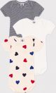 Petit Bateau Set van 3 body's met korte mouwen en hartjes in katoen Unisex Rompertje - Maat 92/98