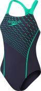 Speedo Medley Logo 1 Piece Marine/Groen Dames Sportbadpak - Maat 38