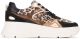 PS Poelman JANA Dames Sneakers - Bruin Met Dierenprint Maat 40