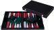 Backgammon 18 inch – Ingelegd speelveld – Luxe zwarte kunstlederen koffer – Groen/Rood/Wit