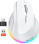 Meetion BTM010R - Verticale Ergonomische Draadloze Muis - 2.4 GHz + Bluetooth Dual-Mode - Rechtshandig Ontwerp - 4 DPI-Instellingen 800-2400 - RGB Verlichting - Oplaadbare Batterij - USB-C - Grijs