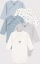 Petit Bateau Set van 5 katoenen body's met lange mouwen voor baby's Jongens Rompertje - Maat 74