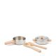 Woet® Metalen Pannenset - 7-delige Set met Houten Kookgerei - Speelgoed Keukenset - Speelgoedkeuken Accessoires voor Kinderen - Rollenspel Keukenspeelgoed - Vanaf 2 Jaar