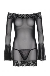 Sexy lingerie kanten off shoulder mini jurk met G-string zwart  Leg Avenue